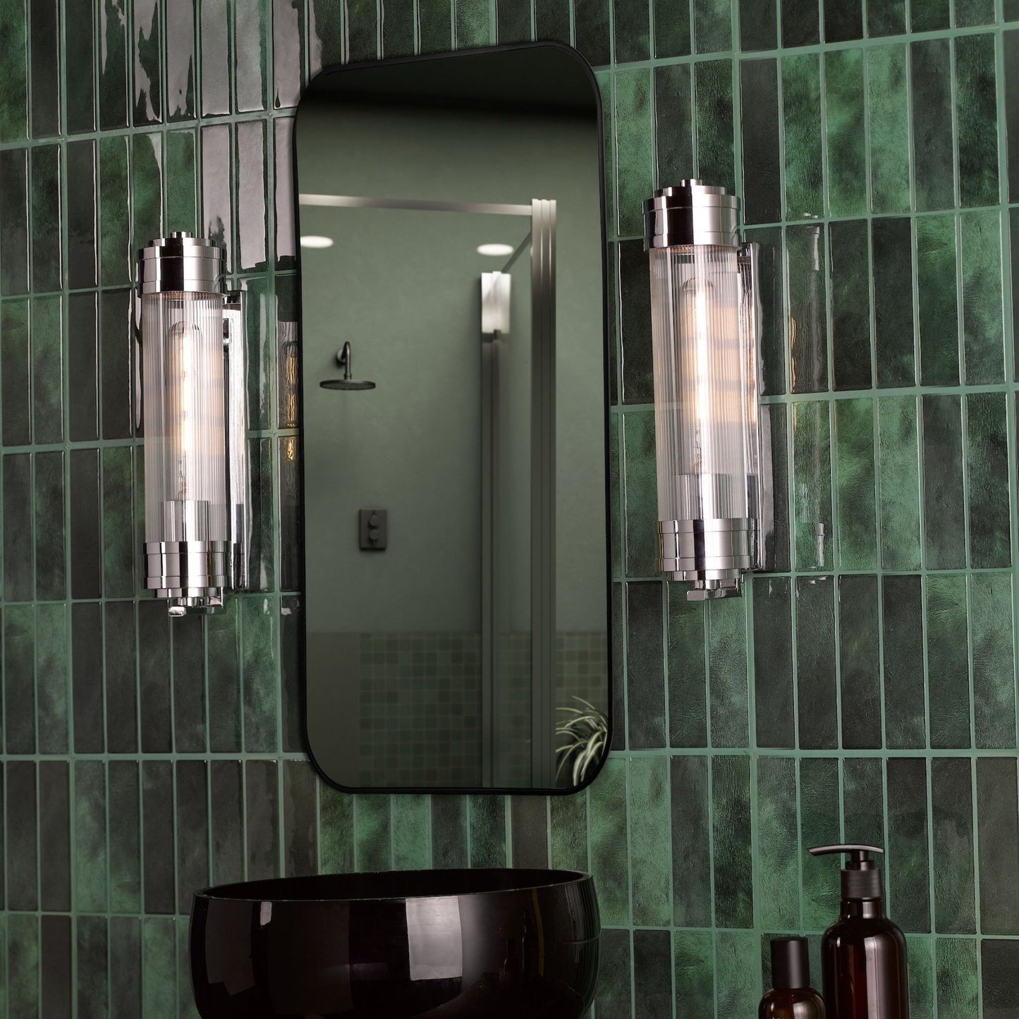 Tommaso Polished Nickel & Glass IP44 Wall Light