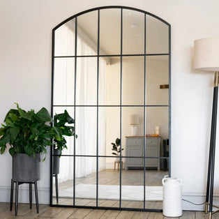 Tomi - Full Length Black Arched Window Mirror - 180cm x 105cm.
