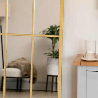 Tomi - Full Length Gold Metal Arched Lattice Window Mirror - 150cm x 60cm