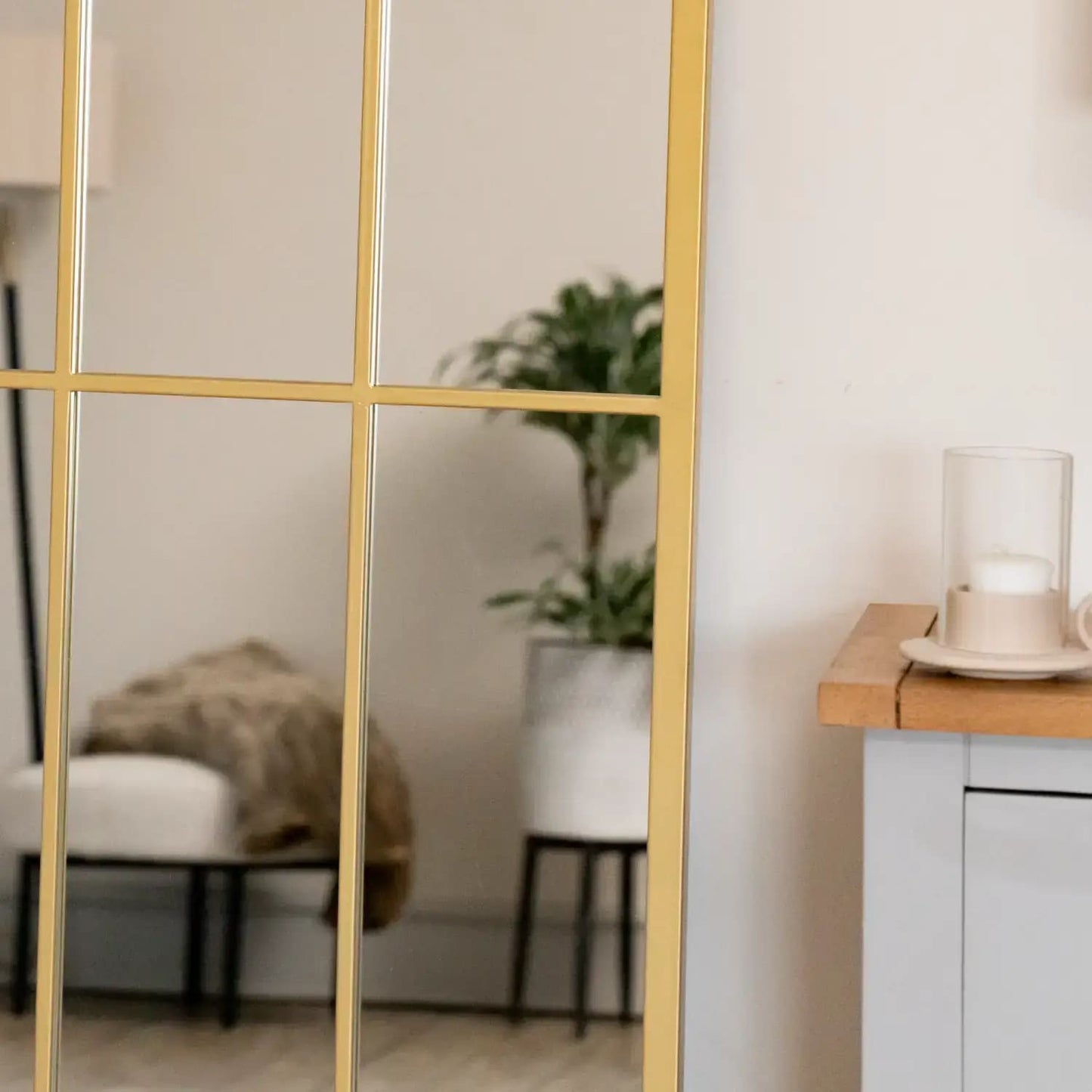 Tomi - Full Length Gold Metal Arched Lattice Window Mirror - 150cm x 60cm