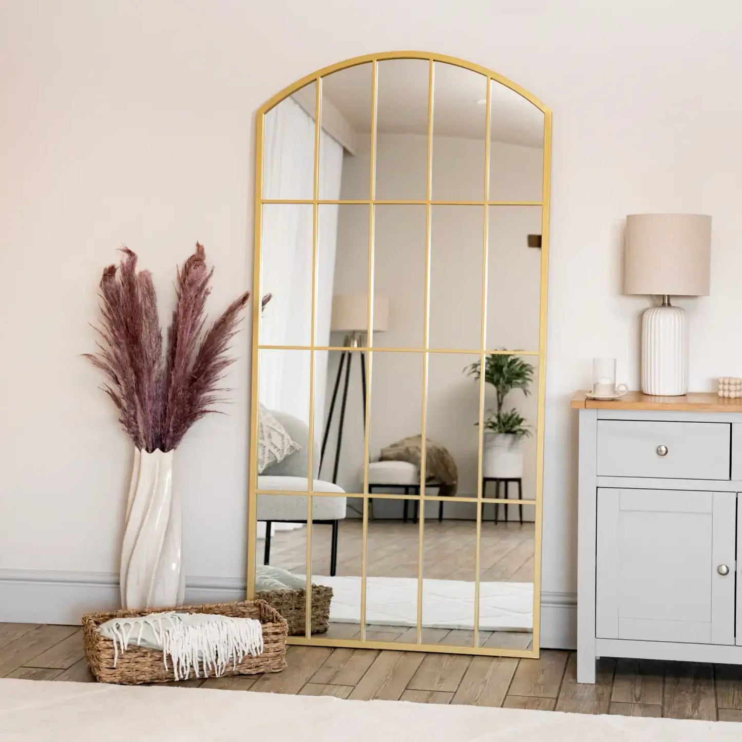 Tomi - Full Length Gold Metal Arched Lattice Window Mirror - 150cm x 60cm
