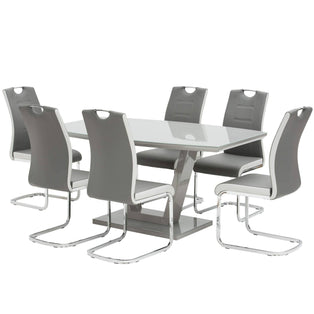 Venice 1.6M Grey and Glass Table with 6 Grey Chairs Dining Set