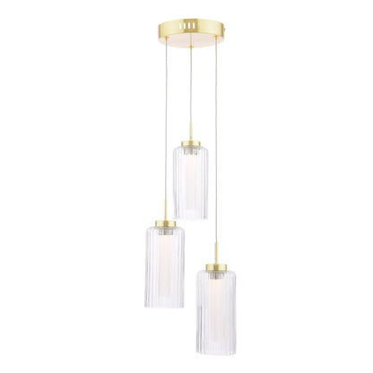 Vida 3-Light Satin Brass and Glass Cluster Pendant