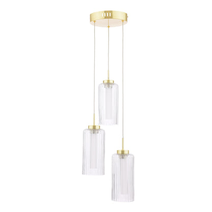 Vida 3-Light Satin Brass and Glass Cluster Pendant