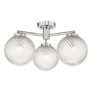 Wayne IP44 3 Light Semi Flush Polished Chrome Glass Ceiling Light