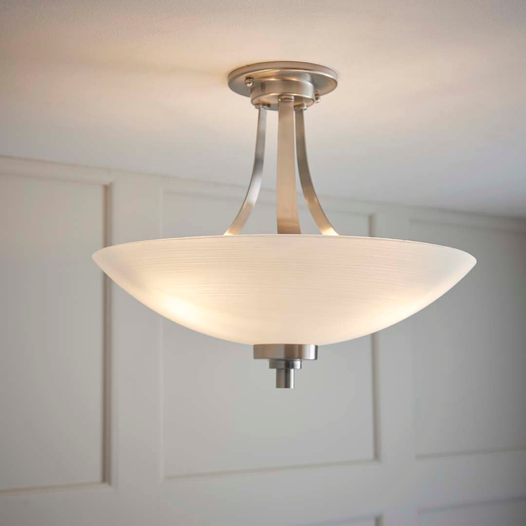 Welles Satin Chrome and Glass Semi-Flush Ceiling Light