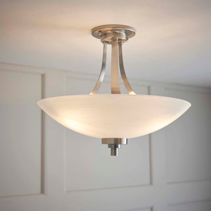 Welles Satin Chrome and Glass Semi-Flush Ceiling Light