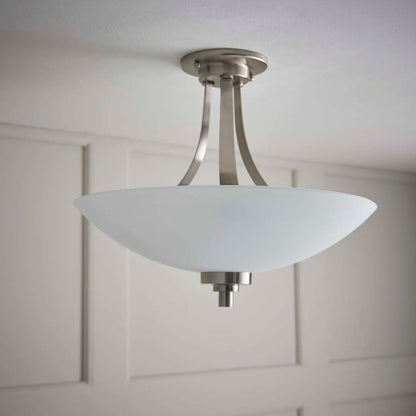 Welles Satin Chrome and Glass Semi-Flush Ceiling Light