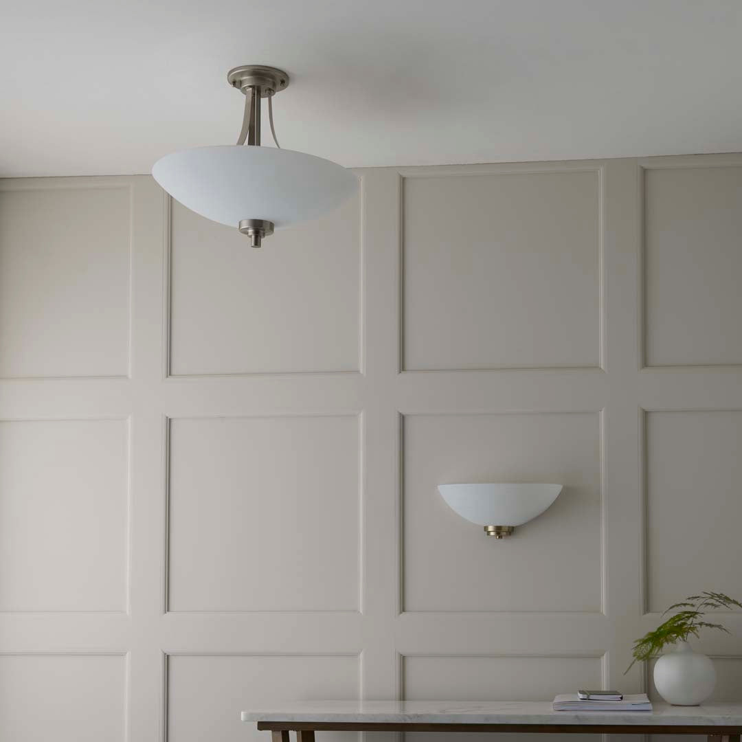 Welles Satin Chrome and Glass Semi-Flush Ceiling Light