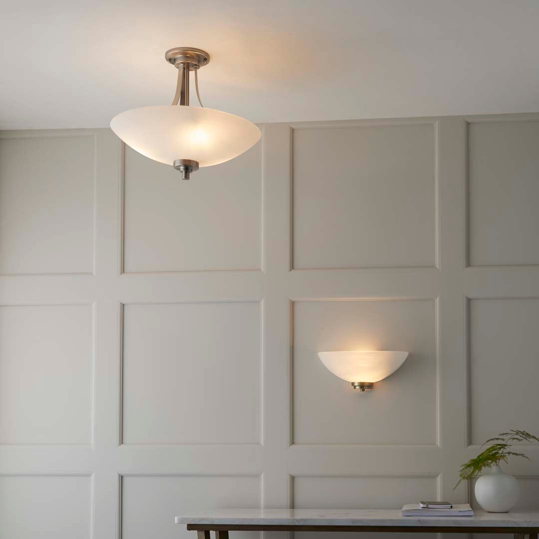 Welles Satin Chrome and Glass Semi-Flush Ceiling Light