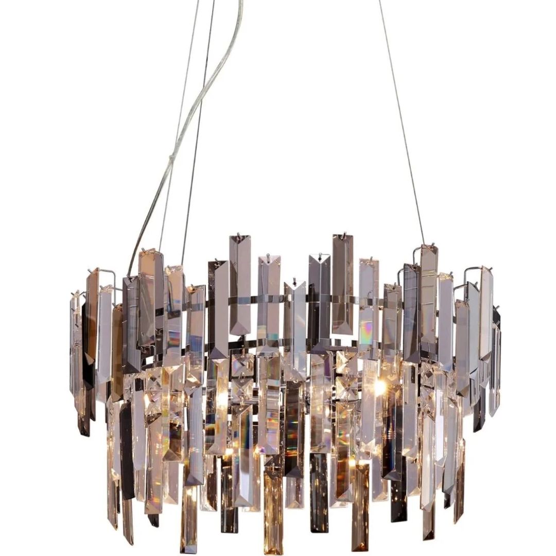 Onega 3 Light Chrome & Champagne Glass Pendant Ceiling Light