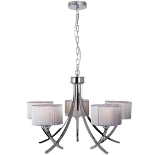 Justina 5 Light Polished Chrome Chandelier with Silver String Shade