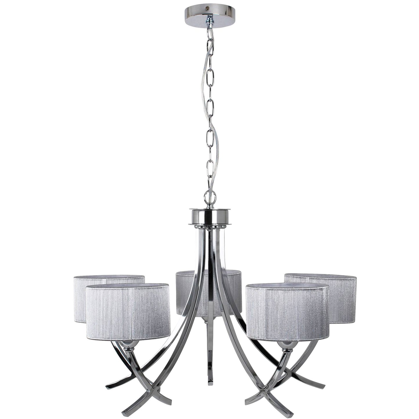 Justina 5 Light Polished Chrome Chandelier with Silver String Shade