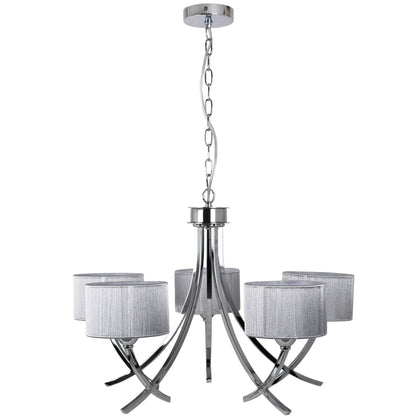 Justina 5 Light Polished Chrome Chandelier with Silver String Shade