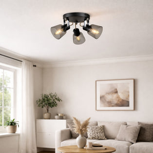 Zach 3 Light Black Ceiling Spotlight Plate with Glass Shade