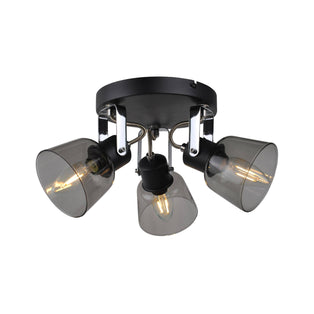 Zach 3 Light Black Ceiling Spotlight Plate with Glass Shade
