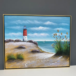 Seaside Summer Painted Canvas with Gold Frame 100x80