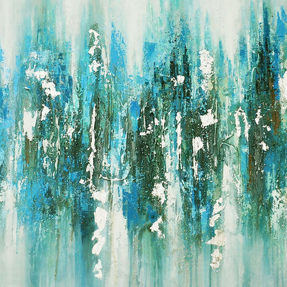 Mineral Aqua Haze Abstract Canvas with Brushed Silver Frame 100x80cm