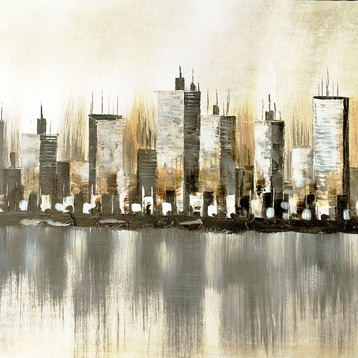 Cityscape Natural Canvas with Black Frame 100x80cm