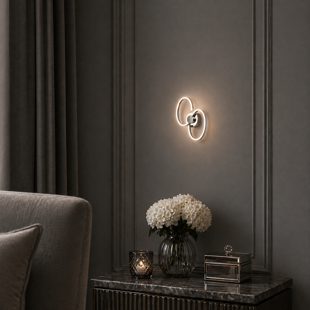 Simona 2 Light Polished Chrome LED Wall Light