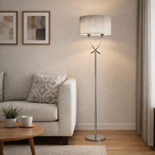 Justina 2 Light Polished Chrome Floor Lamp with Silver Thread Shade