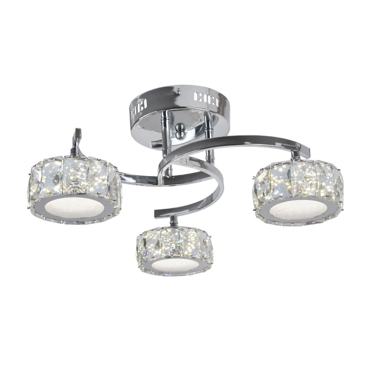 Dilan 3 Light LED Cool White Semi-Flush Fitting Satin Nickel Ceiling Light with Clear Jewels