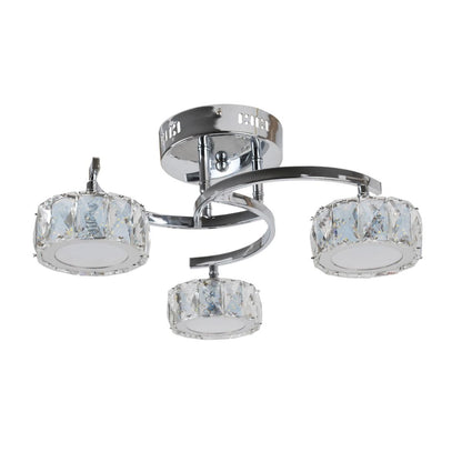 Dilan 3 Light LED Cool White Semi-Flush Fitting Satin Nickel Ceiling Light with Clear Jewels
