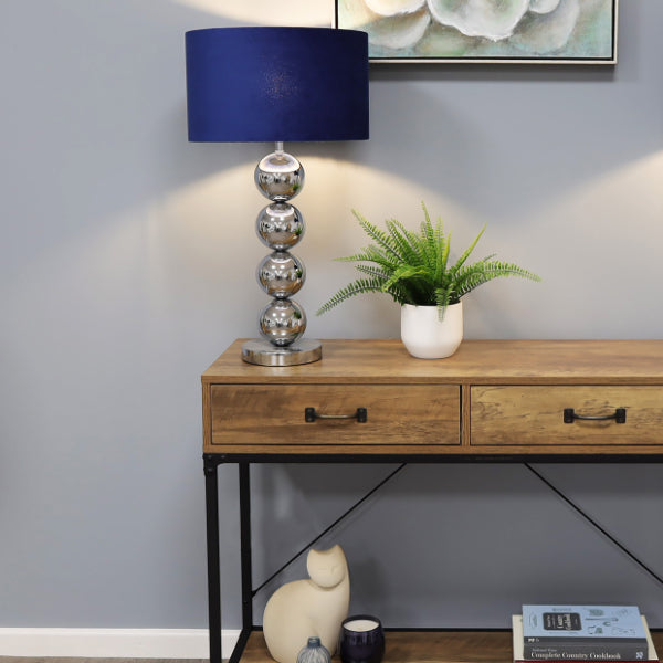 Aila Metal Sphere Lamp Chrome Table Lamp with Navy Shade