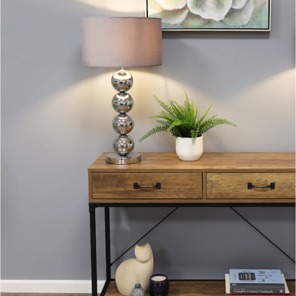 Aila Metal Sphere Lamp Polished Chrome Table Lamp with Grey Shade