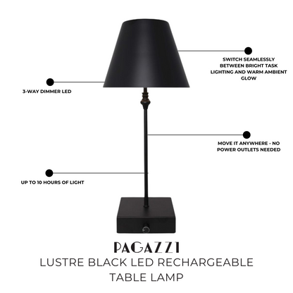 Lustre Black LED Rechargeable Table Lamp