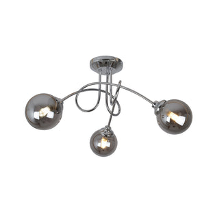 Bungo 3 Light Polished Chrome & Smoked Glass Semi Flush Ceiling Light