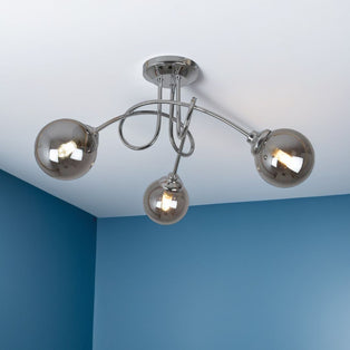 Bungo 3 Light Polished Chrome & Smoked Glass Semi Flush Ceiling Light