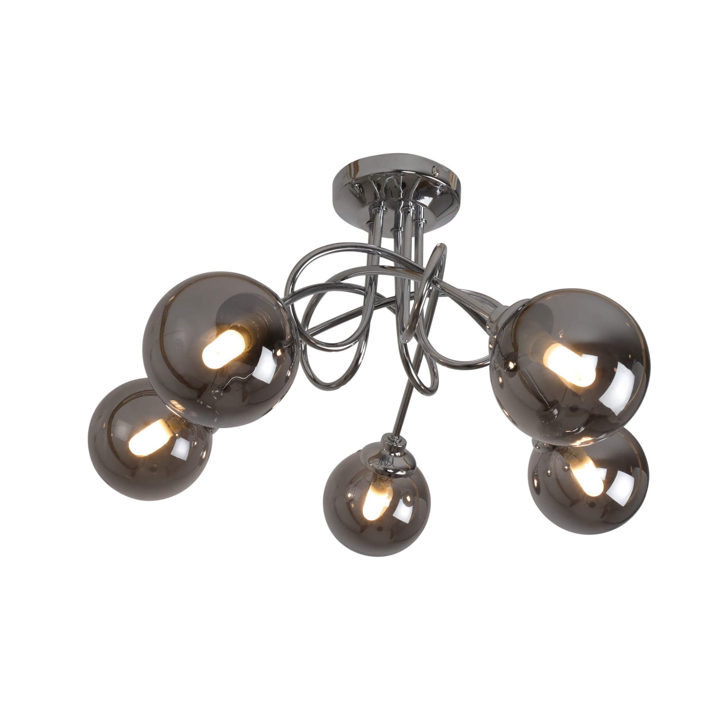 Bungo 5 Light Polished Chrome & Smoked Glass Semi Flush Ceiling Light