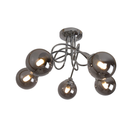 Bungo 5 Light Polished Chrome & Smoked Glass Semi Flush Ceiling Light
