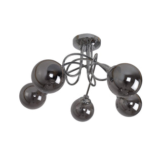 Bungo 5 Light Polish Chrome Ceiling Light with Blown Glass Shades in Chromed Smoke