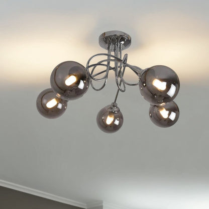 Bungo 5 Light Polished Chrome & Smoked Glass Semi Flush Ceiling Light