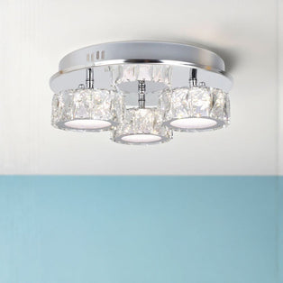 Dilan 3 Light Polished Chrome & Crystal LED Flush Ceiling Light