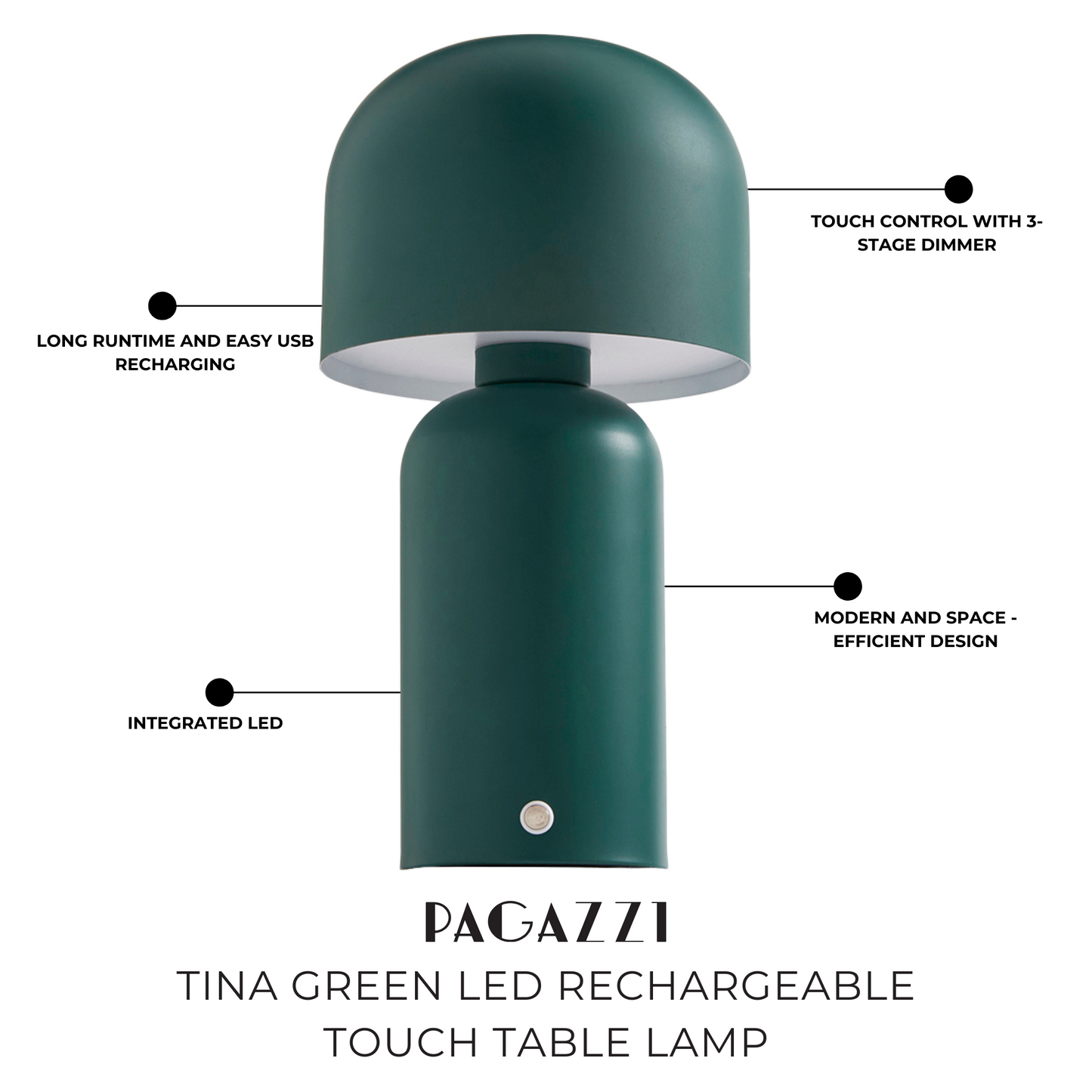 Tina Green LED Rechargeable Touch Table Lamp