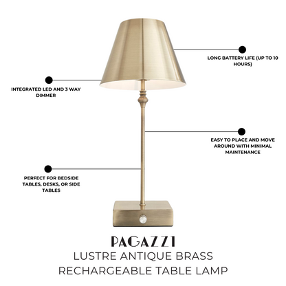 Lustre Antique Brass Rechargeable Table Lamp