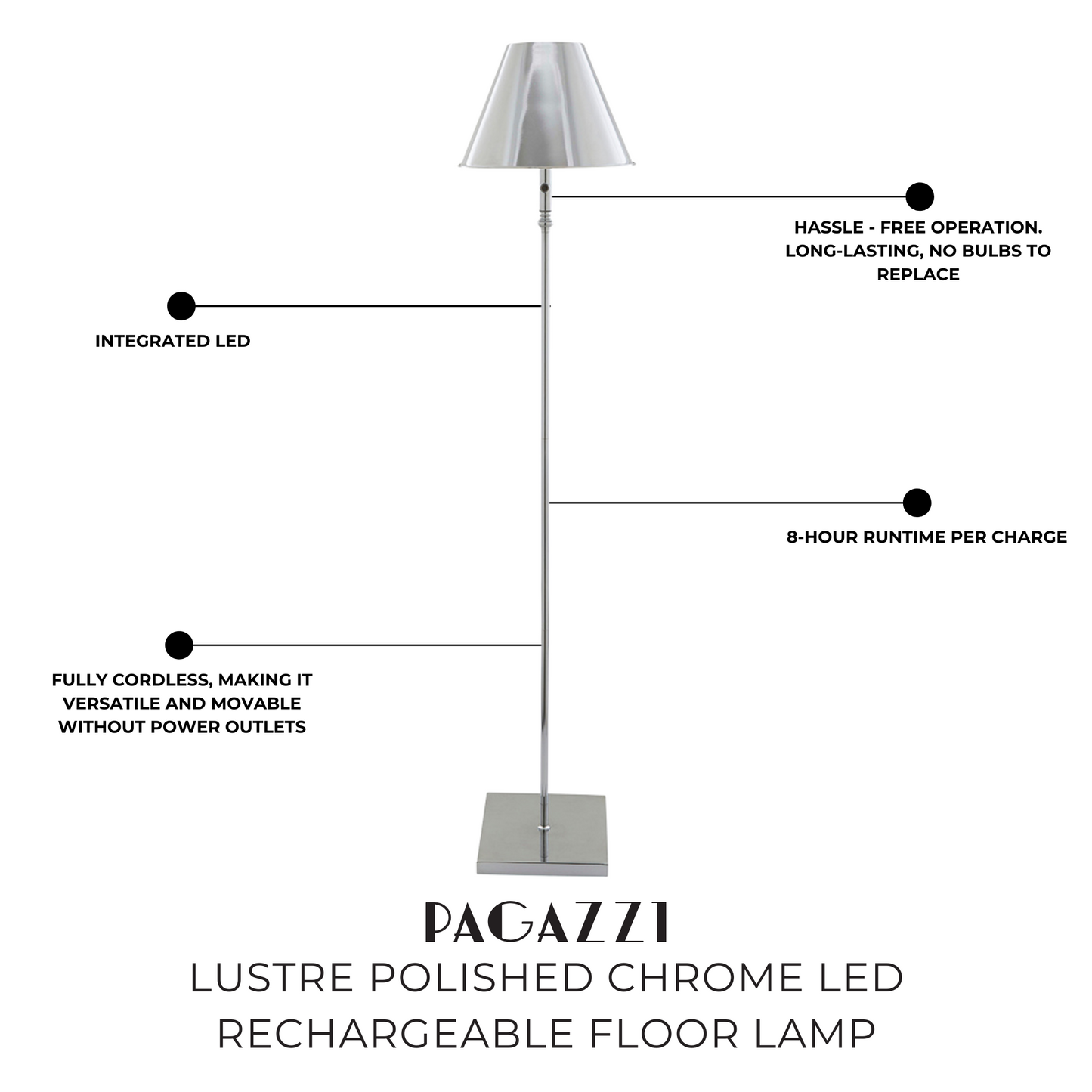 Lustre Polished Chrome LED Rechargeable Floor Lamp