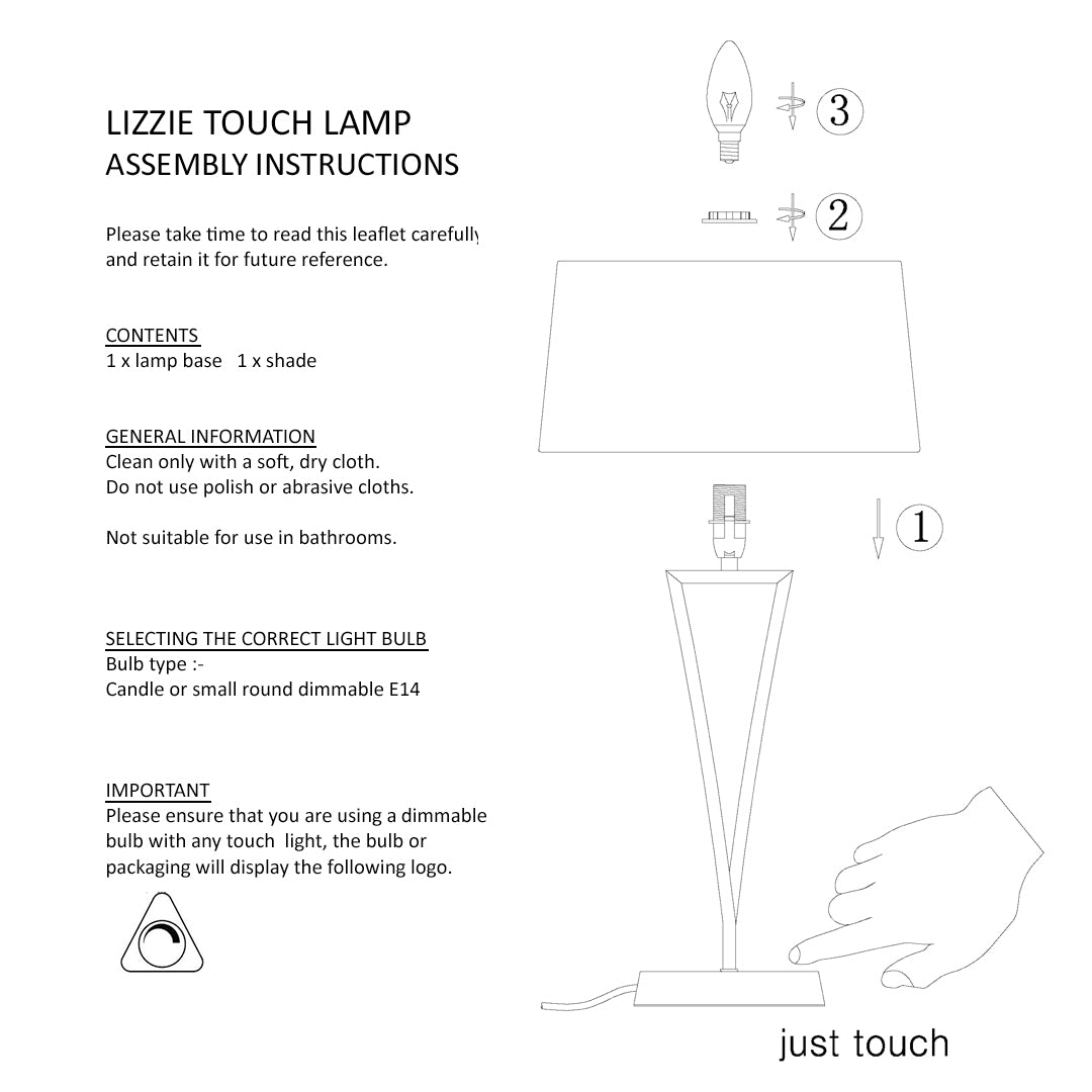 Lizzie Chrome & Navy Touch Table Lamp