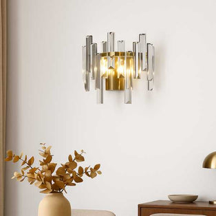 Onega Antique Brass & Glass Crystal Wall Light