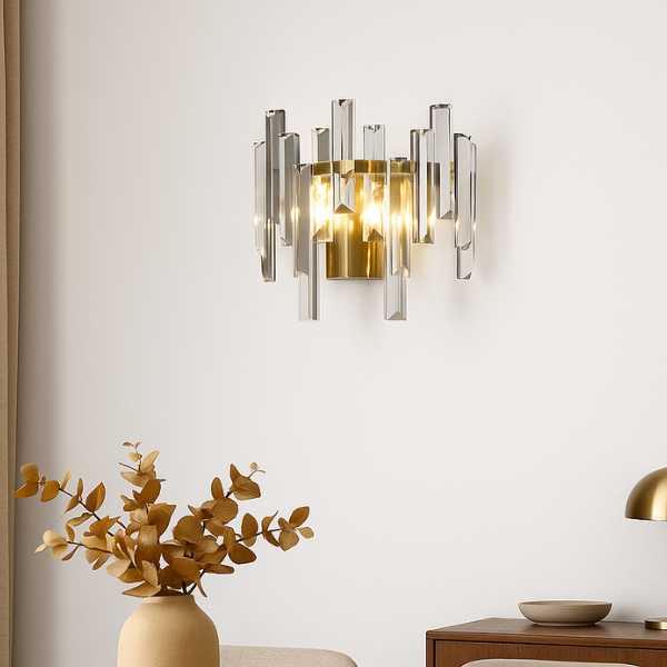 Onega Antique Brass & Glass Crystal Wall Light