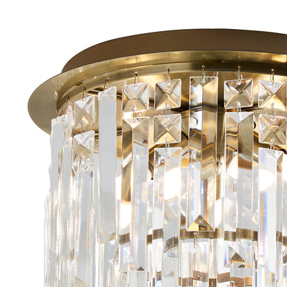 Onega 3 Light Antique Brass & Glass Flush Ceiling Light