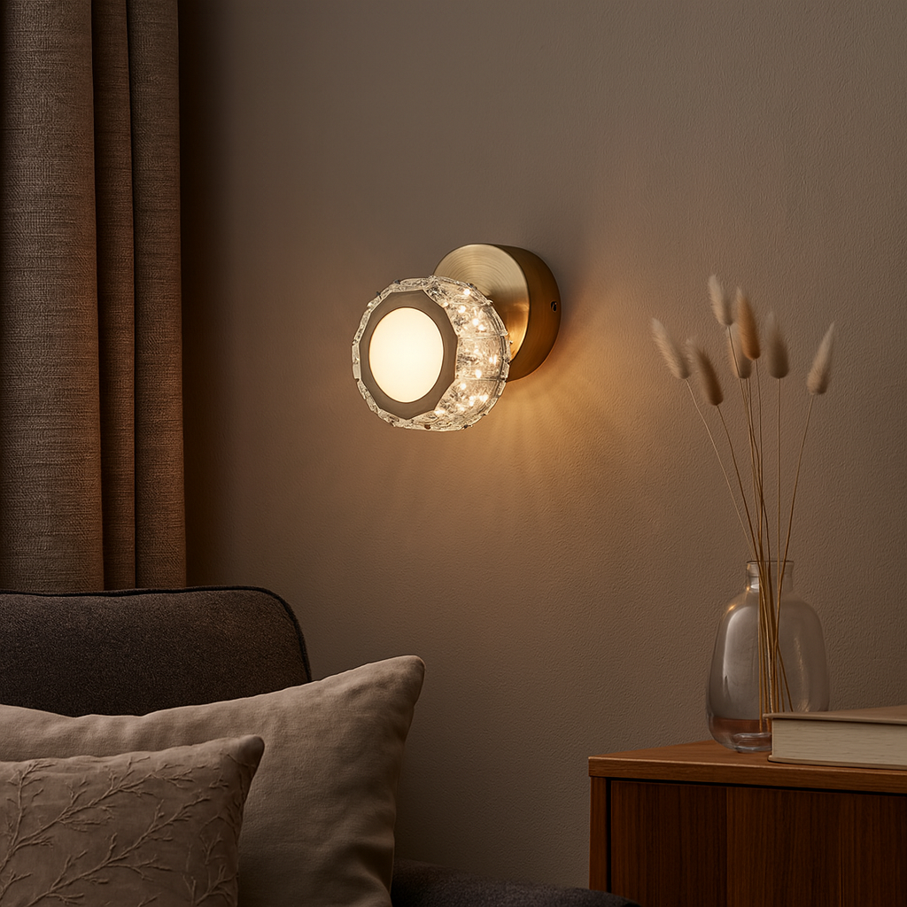 Dilan Antique Brass & Crystal LED Wall Light