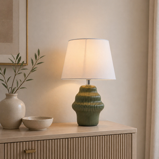 Alanna Green Ribbed Ceramic Table Lamp