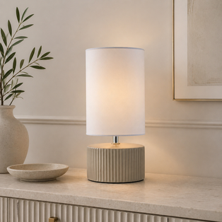 Linden Taupe Ribbed Ceramic Table Lamp