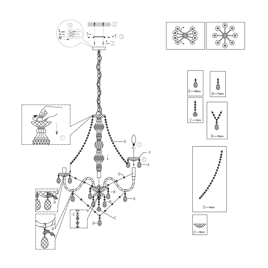 Vivienne 8 Light Chrome & Clear Chandelier Ceiling Pendant