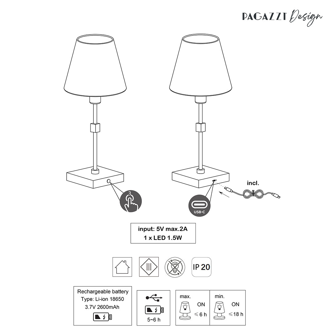 Taliah Antique Brass Rechargeable Table Lamp