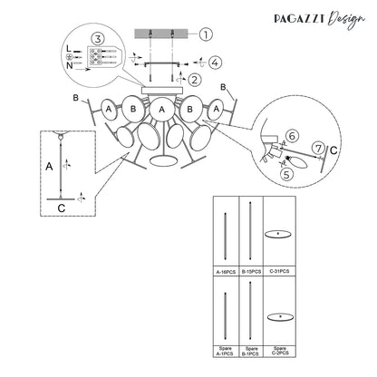 Skye 55cm Sputnik  Semi-Flush Ceiling Light